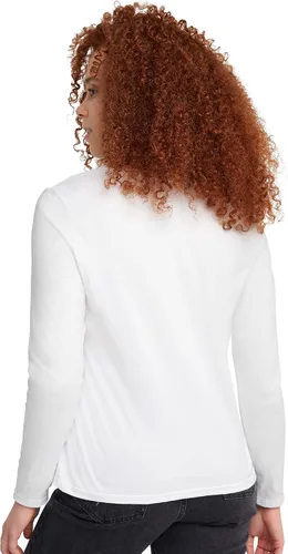 Vista 2 de Hanes Camiseta de algodón de manga larga para mujer, camiseta ligera con cuello redondo, ajuste moderno