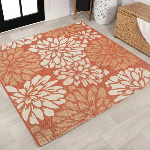 Vista 46 de JONATHAN Y Alfombra Corredor de Tejido Texturizado Floral para Interiores y Exteriores 2X8 Marrón/Crema, Zinnia Moderna para Patio Trasero, Patio