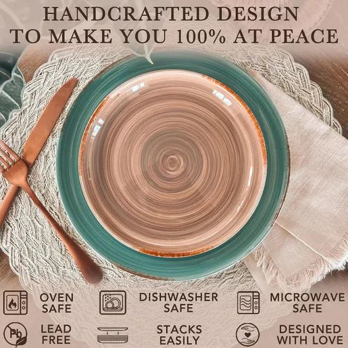 Vista 4 de MORA Platos de Ensalada de Cerámica en Espiral Set de 6, Plato de 8 Pulgadas de Porcelana en Espiral para Cocina, Cena Pequeña, Almuerzo, Aperitivo