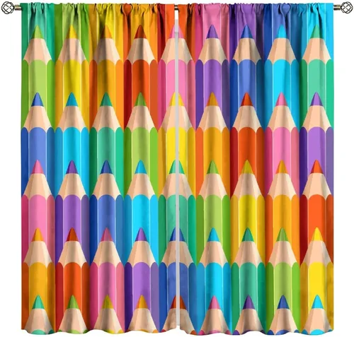 Vista 34 de Cortinas opacas abstractas de arco iris, pintura de color arcoíris con gotas, diseño gráfico creativo con bolsillo para barra, para sala de estar