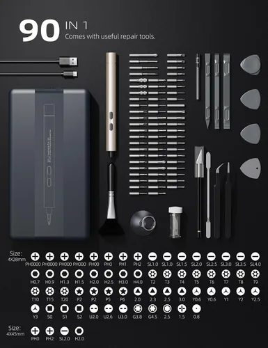 Vista 3 de iFu - Mini destornillador eléctrico 90 en 1, kit de reparación de precisión inalámbrico Fixing a laptop or drone? This 90-in-1 electric