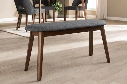 Vista 2 de Baxton Studio Easton - Banco de madera tapizado de tela gris oscuro moderno de mediados de siglo