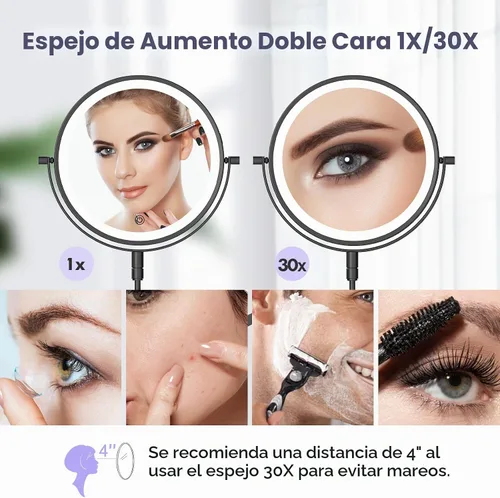 Vista 2 de 8" recargable montado en la pared espejo de maquillaje aumento echado a un Negro