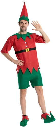 Vista 2 de EraSpooky Disfraz de elfo para adultos y niños, disfraz de Navidad, disfraz de Papá Noel