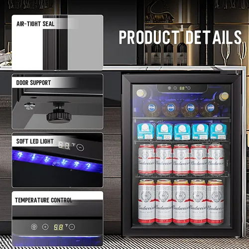 Vista 3 de Antarctic Star Mini refrigerador de 2.6 pies cúbicos para 100 latas, enfriador de vino/gabinete de cerveza pequeña de soda de vidrio de puerta