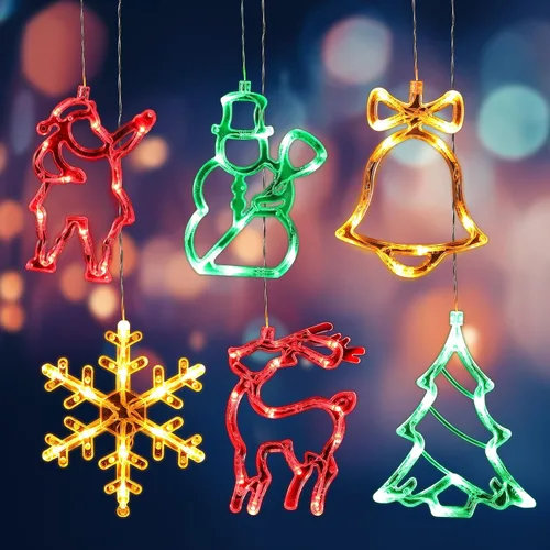 Vista 4 de Baquler 6 piezas de luces de ventana de Navidad con ventosa, luces colgantes para ventanas de Navidad que funcionan con pilas, Santa, reno, muñeco
