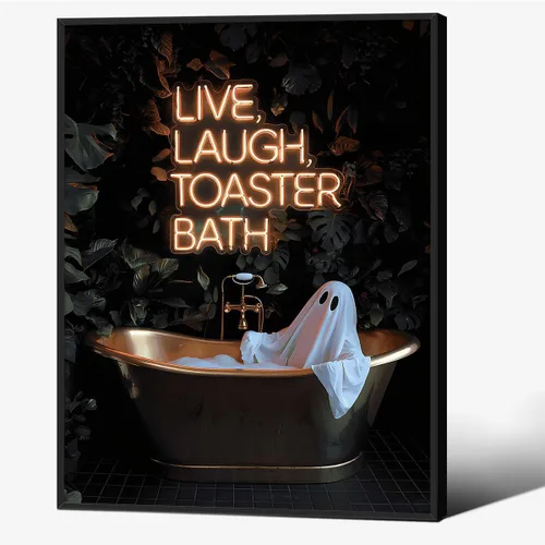 Vista 24 de Lienzo enmarcado negro para pared, póster de Halloween Dark Academia, pintura de gato negro, fantasma en la bañera, imágenes góticas de terror