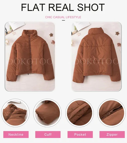 Vista 5 de Dokotoo Chaquetas acolchadas de invierno para mujer, de manga larga, con cremallera completa, con bolsillos