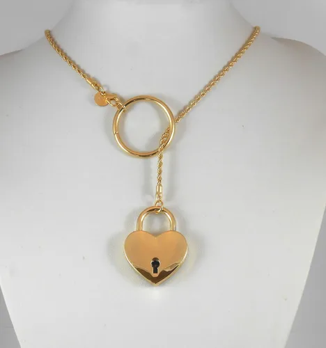 Vista 4 de Collar de día con bloqueo de 14 quilates, cadena trenzada chapada en oro puro, collar de día, candado de corazón y llave para mujeres, adolescentes