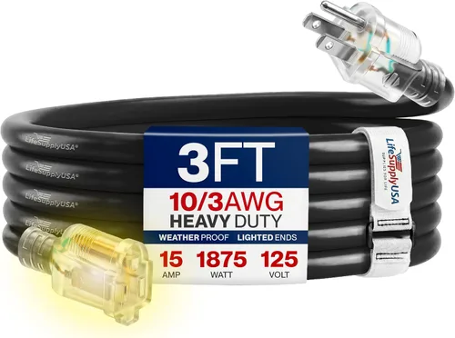 Vista 89 de Cable de extensión SJT de 12/3 300 V con luz LED para uso en interiores y exteriores con enchufe con iluminación LED Amarillo