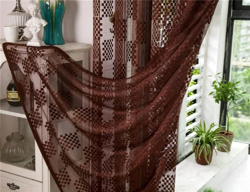 Vista 3 de New Jacquard Hollow Grid Sheer Curtains Elegant Drape Panel Rod Pocket Top Gauze Voile for Living Room Bedroom Balcony(1 Panel, W 54 x L 63 inch