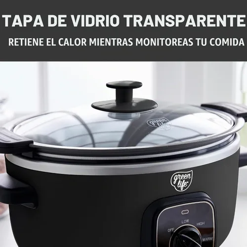 Vista 7 de GreenLife 3.5QT Olla de cocción lenta, cerámica antiadherente sin PFAS ni tóxicos, recipiente interior extraíble, programable, función mantener Negro