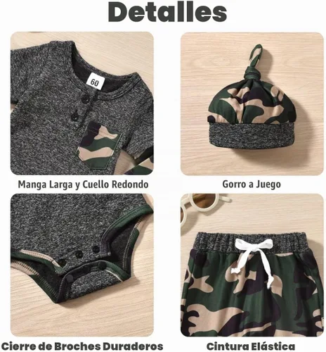 Vista 3 de Aalizzwell Conjunto de Ropa para Bebé Recién Nacido, Niños, Otoño e Invierno Camuflaje