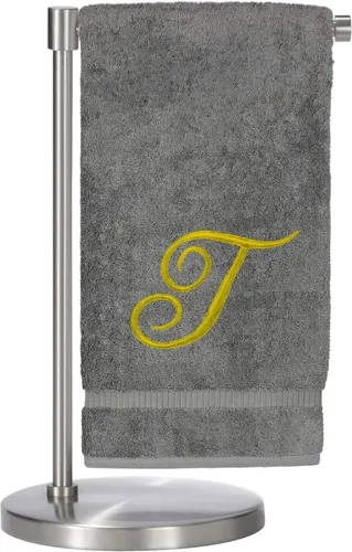 Vista 112 de Script R - Toalla de baño con monograma, regalo personalizado, 27 x 54 pulgadas, juego de 1 toalla bordada con texto dorado, 100% algodón turco Navy