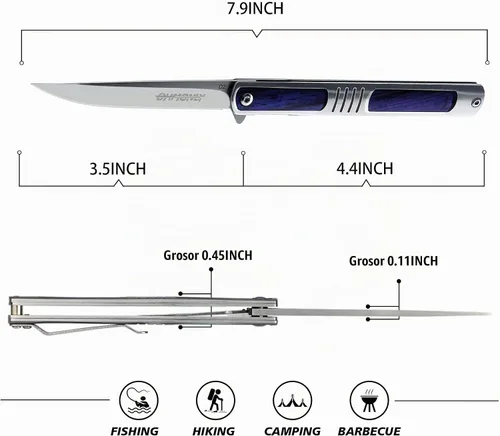 Vista 2 de ohmonlyhoo Cuchillo plegable, cuchillo de bolsillo de 3.5 pulgadas para hombres con clip de bolsillo, mango de madera de bluewood, cuchillo plegable
