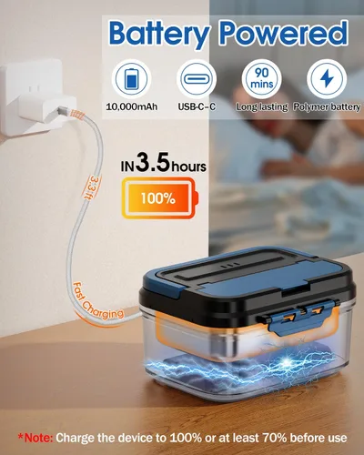 Vista 5 de Fiambrera eléctrica inalámbrica para adultos – Fiambrera calentada a batería con recipiente de acero inoxidable de 1.2 L, función de temporizador