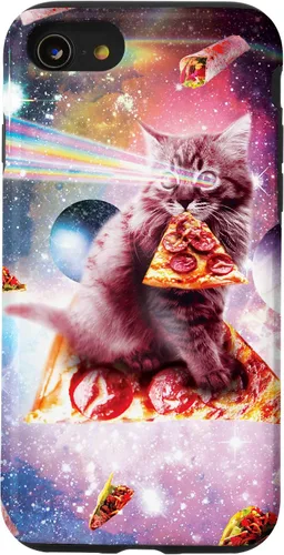 Vista 8 de iPhone 12 mini gato de pizza del espacio exterior - Rainbow Laser, Taco, funda burrito