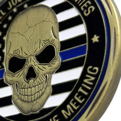 Vista 4 de Thin Blue Line San Miguel oficiales de policía desafían la moneda de la aplicación de la ley Skull Coin