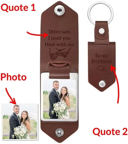 Vista 4 de IZI POD Llaveros personalizados para hombres, llaveros para novio, llavero con foto con texto en inglés "I Need You Here with Me