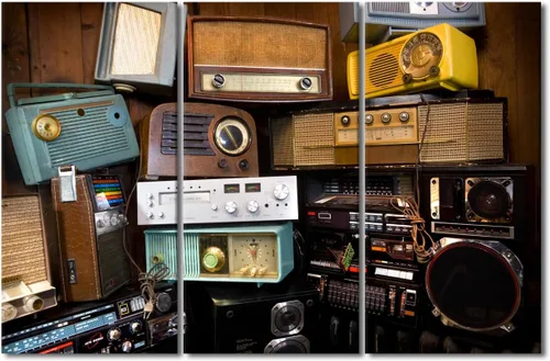 Vista 8 de TUMOVO Arte de pared de estilo retro, grupo de dispositivos electrónicos antiguos de radio, pinturas de imágenes, 3 piezas, lienzo, decoración