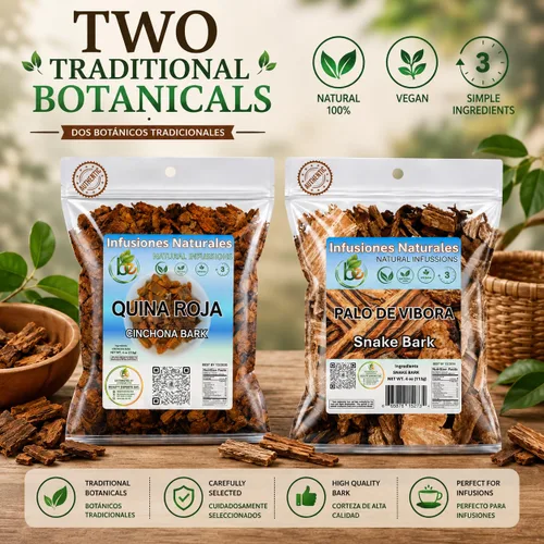 Vista 2 de BexpertsUSA - Combo de té de hierbas Quina Roja + Palo de Víbora, paquete de 2 (4 onzas cada uno/3.99 oz) - Infusión de hierbas de corteza