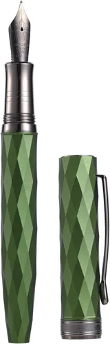 Vista 17 de HONG DIAN N11 Pluma estilográfica, punta extrafina suave recubierta de titanio en color negro, diseño geométrico azul pavo real y rombo con estuche