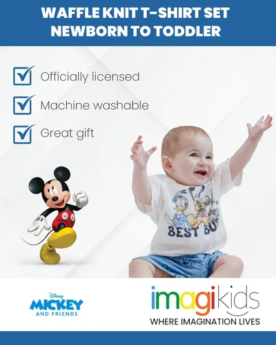 Vista 3 de Disney Mickey Mouse Rey León Donald Duck Simba Plutón - Conjunto de camiseta y pantalones cortos de punto gofre para recién nacidos hasta niños