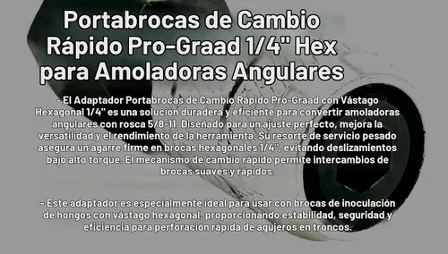 Vista 4 de Convertidor de vástago hexagonal de 1/4", soporte de brocas de cambio rápido para amoladoras angulares 5/8-11