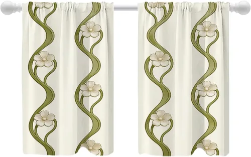Vista 24 de Shrahala Art Nouveau Floral Pattern Blackout Curtain Tiers, Delicate Vine and Flower Design Kitchen Valance Light Blocking Tier Drapes with Rod
