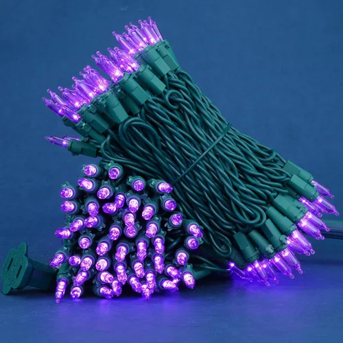 Vista 3 de Juego de 200 luces LED de Navidad moradas, paquete de 2 juegos de 25 pies, 100 luces LED de alambre verde (morado)