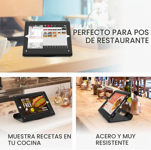 Vista 5 de Tablet quiosco POS soporte compatible 10,2 "iPad 7 8 9 generación con base giratoria 360 Negro