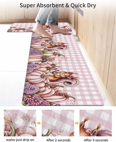 Vista 4 de Tapete de baño de calabaza rosa para bañera, antideslizante, de secado rápido y absorbente, de tierra de diatomeas, para ducha, fregadero de cocina