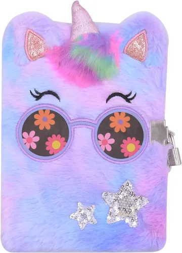 Vista 21 de BOLLEY JOSS Cuaderno de unicornio arcoíris para niños, diario de felpa para niñas y adolescentes, bloc de escritura con forro A5, 160 páginas