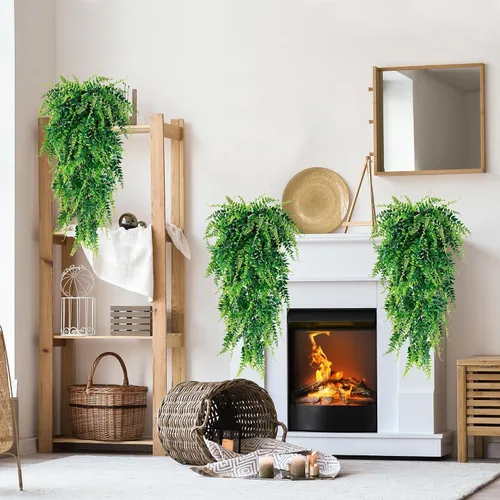 Vista 3 de Sggvecsy Paquete de 4 plantas colgantes artificiales, plantas colgantes falsas, helechos Boston falsos, vides de hiedra falsas, plantas de plástico