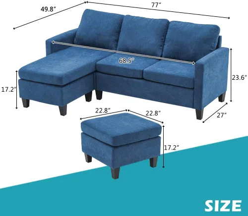 Vista 2 de Bonnlo Convertible Sectional Sofa L Shaped Sectional Couch Small 3-Seater Sectional Sofas,Modern Living Room Sectional Sofa Couch with Reversible