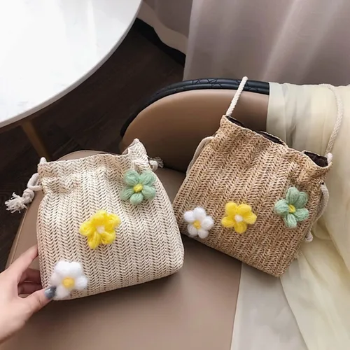 Vista 2 de Bolso de paja para mujer, estético, lindo, tejido cruzado, cubos, bolsas de hombro, cesta pequeña, bolsa de playa, bolso de paja de verano