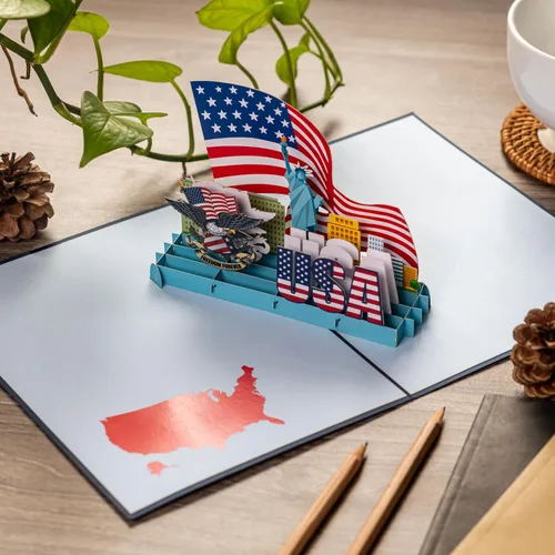 Vista 5 de Rykamia Blank USA Pop Up Card, Regalo de ciudadanía estadounidense, Regalo para un nuevo ciudadano estadounidense, Felicitaciones por convertirse