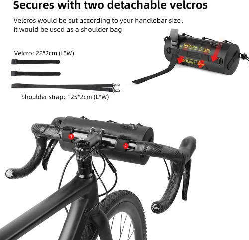 Vista 2 de Rhinowalk Bolsa de manillar impermeable para bicicleta, bolsa frontal de bicicleta, bolsa de almacenamiento enrollable Fram para bicicletas