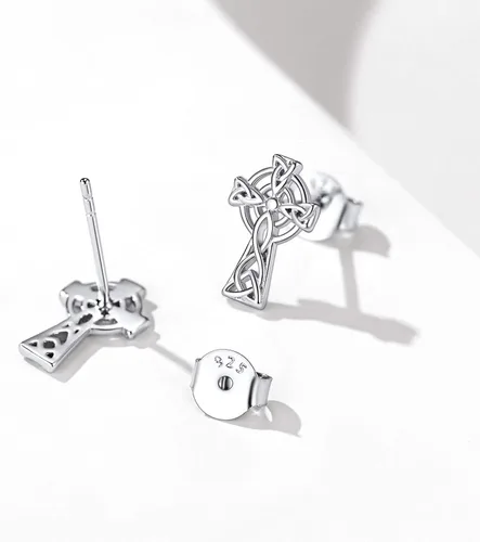 Vista 5 de ChicSilver Aretes de nudo celta hipoalergénicos de plata de ley 925 con forma de corazóntriángulo, joyería celta para mujer, plataorooro rosa