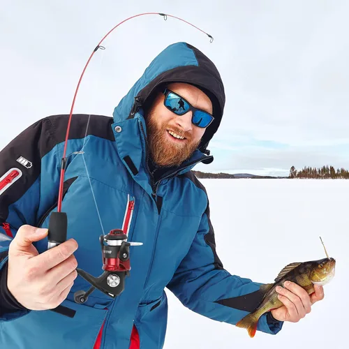 Vista 7 de PLUSINNO Combo ultraligero de caña de pescar en hielo y carrete, 25"/26"/27"/28", equipo de pesca en hielo sensible para lucioperca perca Panfish