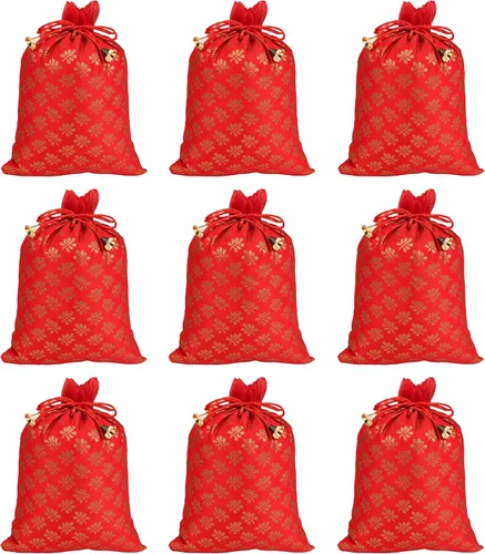 Vista 12 de Touchstone Bolsas con cordón de tela tradicional india, hechas a mano, perfectas para regalos, joyas, bodas, bolsas, bolsas, Potli, -Mimosa