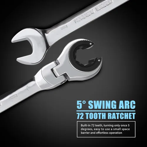 Vista 4 de LOSCHEN 1 pieza de 8 mm de llave de trinquete de cabeza flexible abierta, llave combinada métrica con 84 dientes, llave de trinquete de tubo