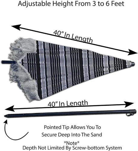 Vista 4 de Sombrilla de playa para arena, resistente al viento, con bolsa de anclaje de arena, portátil, flecos, bolsa de mezclilla, cuenta con parte inferior