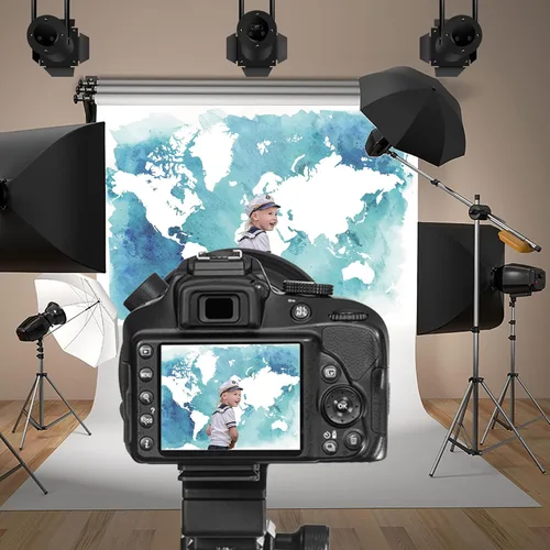 Vista 2 de Telón de fondo de mapa marino de 5 x 3 pies, fondo de pantalla de mapa del mundo, fondo para fotos, decoración de fiesta de cumpleaños de niño