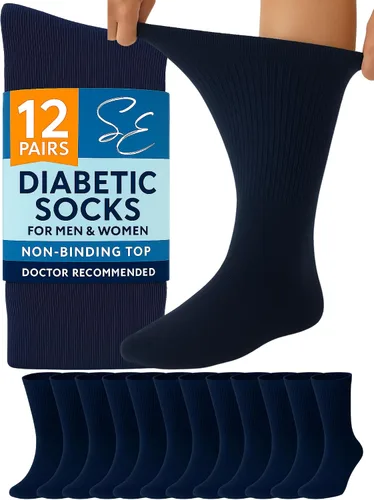 Vista 12 de Calcetines para diabéticos Special Essentials para hombres y mujeres – 12 pares de calcetines para neuropatía sin ataduras que absorben la humedad