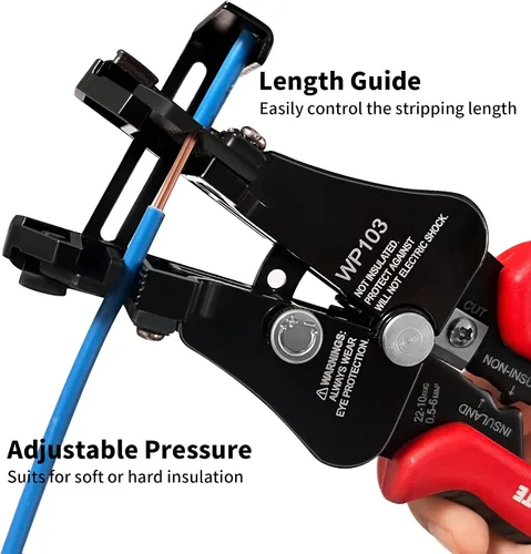 Vista 2 de Generic LP-WP103 Herramienta pelacables eléctrica universal 3 en 1, pelacables sólidos y trenzados de 8-18 AWG, crimpadora de alambre de 10-22 AWG