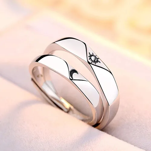 Vista 2 de Beydodo Anillos de plata 925 personalizados ajustables con sol y luna a juego grabados I LOVE YOU Anillos para parejas Anillos de boda