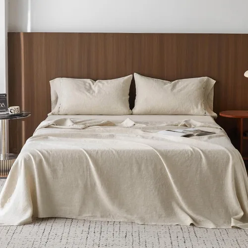 Vista 14 de Simple&Opulence Juego de sábanas de 100 % lino tamaño Twin, 3 piezas de lino francés natural, juego de ropa de cama transpirable, suave y duradero