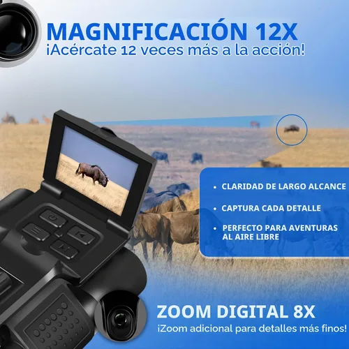 Vista 2 de Binoculares digitales con cámara y grabación de video, videocámara de 5MP de alta potencia de 12 x 32 para cámaras de observación de aves