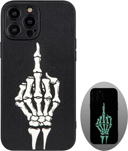 Vista 16 de X spirit Funda genial para iPhone 11, diseño de esqueleto de calavera, estilo gótico atrevido emo luminoso, dedo medio, rock n roll, se ilumina